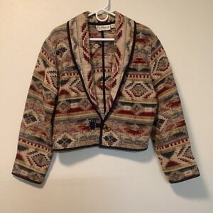 Flashback Southwestern Aztec Geometric Pattern Cropped Jacket Size S